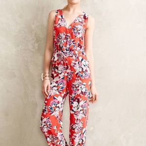Yumi Kim Sz S Silk Red Floral Jumpsuit